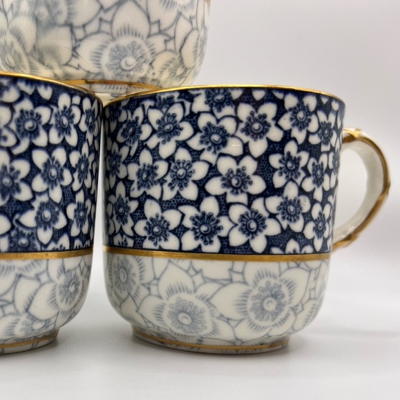 Rare Antique Royal Worcester Blue/White Floral Porcelain Demitasse Cups Set of 3 - Picture 15 of 16